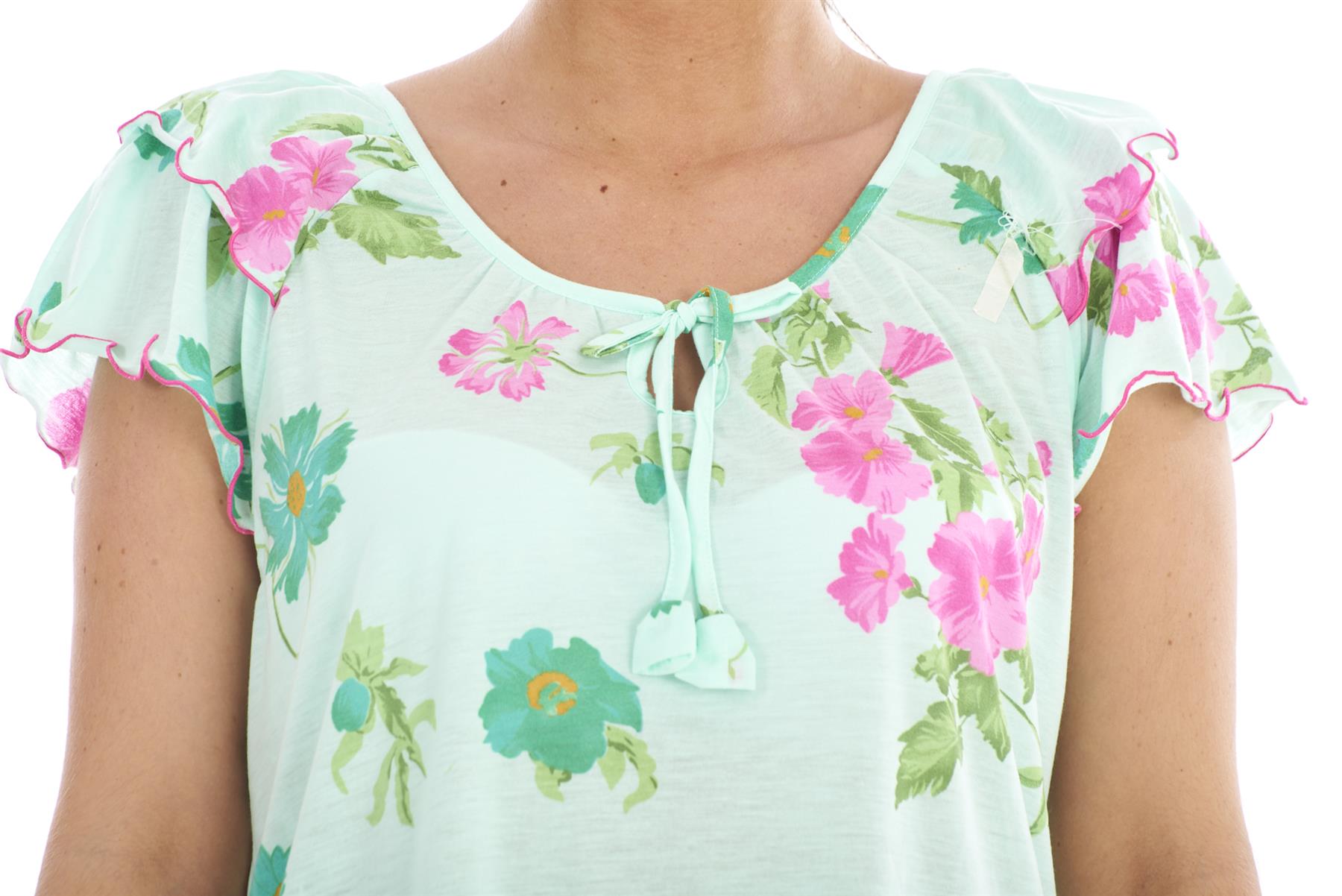 Ladies Nightdress 100%Cotton Cap Sleeve Short Nightwear Pansy Floral Lounge Wear - Picture 11 of 42