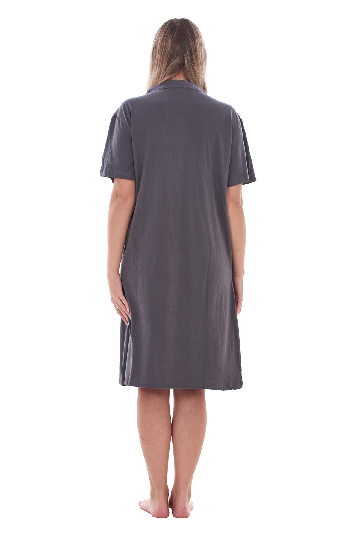 Ladies Plain Cotton Nightwear V-Neck Pleated Short Sleeve Nightie Nightshirt - Picture 17 of 33