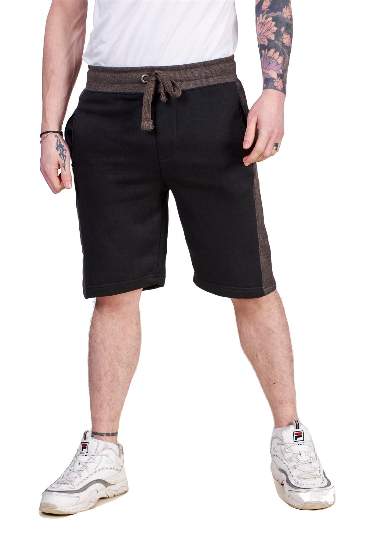 Mens Fleece Shorts TwoTone Regular Elasticated Pockets Sports S to XL