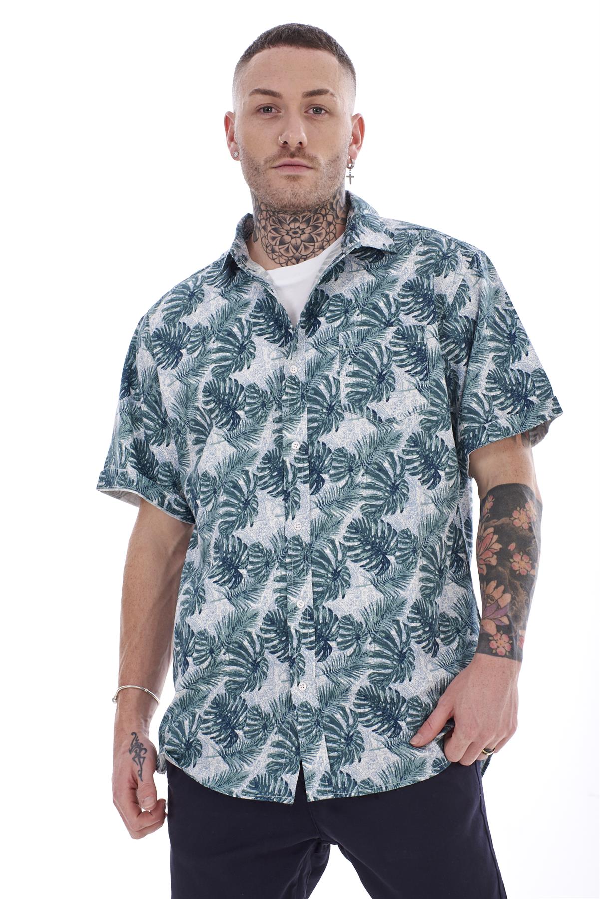 Mens Casual Shirts 100% Cotton Printed Short Sleeve Regular Big Size Formal Top - Picture 22 of 37