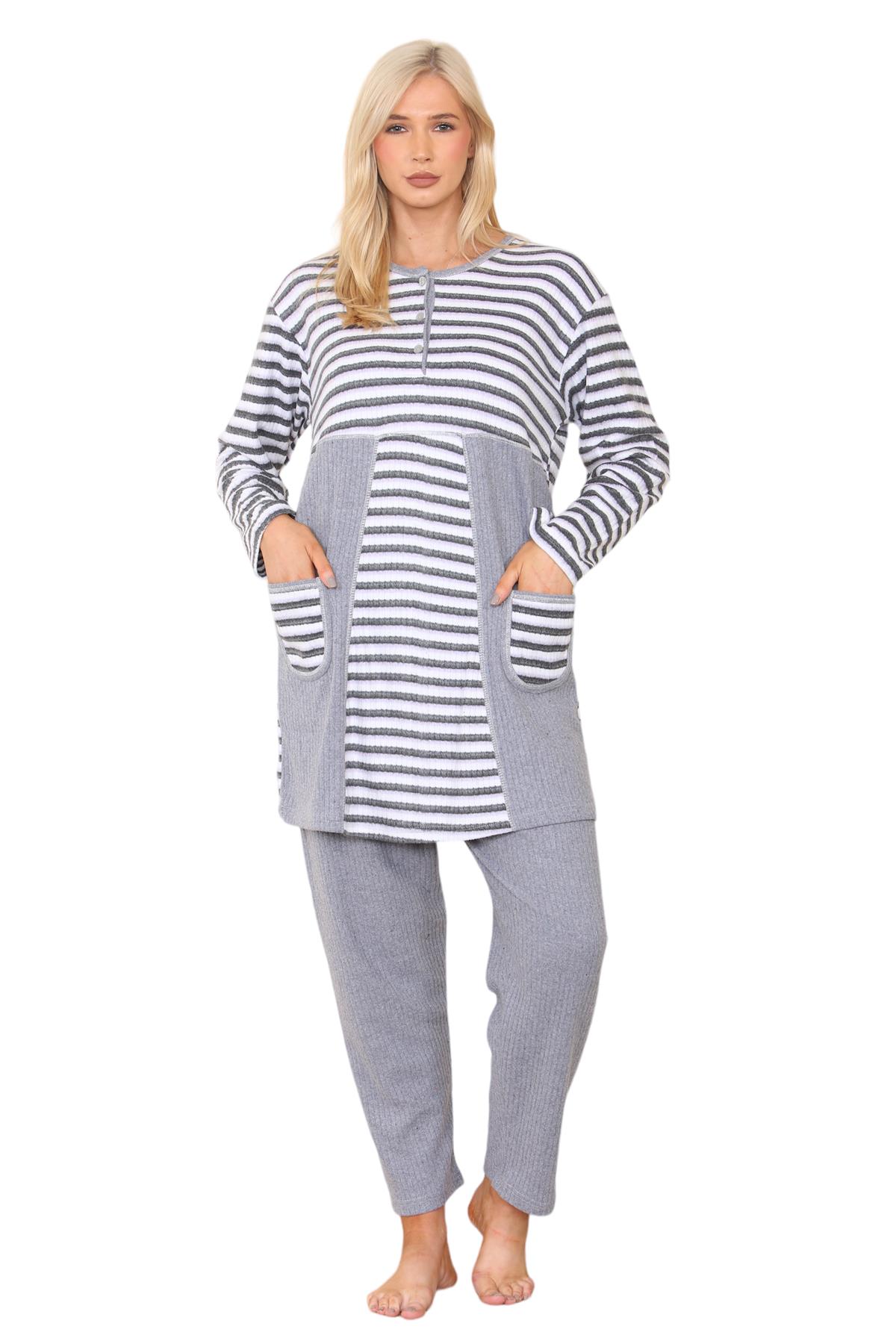 Womens Nightwear Set Striped Long Sleeve Pyjama Top and Trousers Two Piece PJs