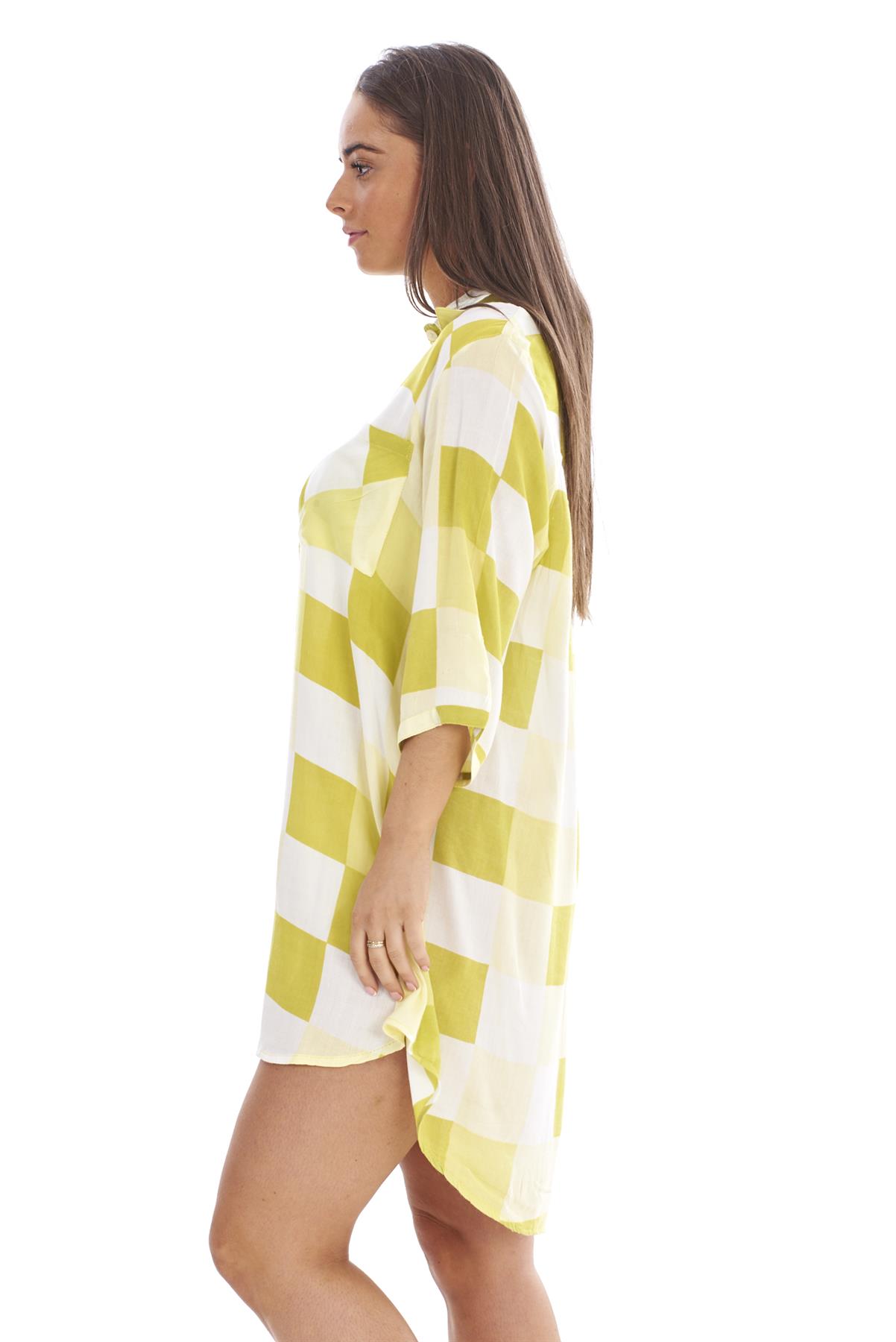 Women's Soft Cotton Check Nightshirt Long Sleeve Sleepwear Dress S to 2XL - Picture 11 of 21