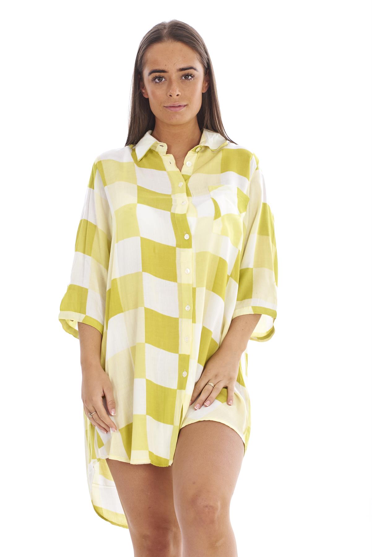 Women's Soft Cotton Check Nightshirt Long Sleeve Sleepwear Dress S to 2XL - Picture 7 of 21