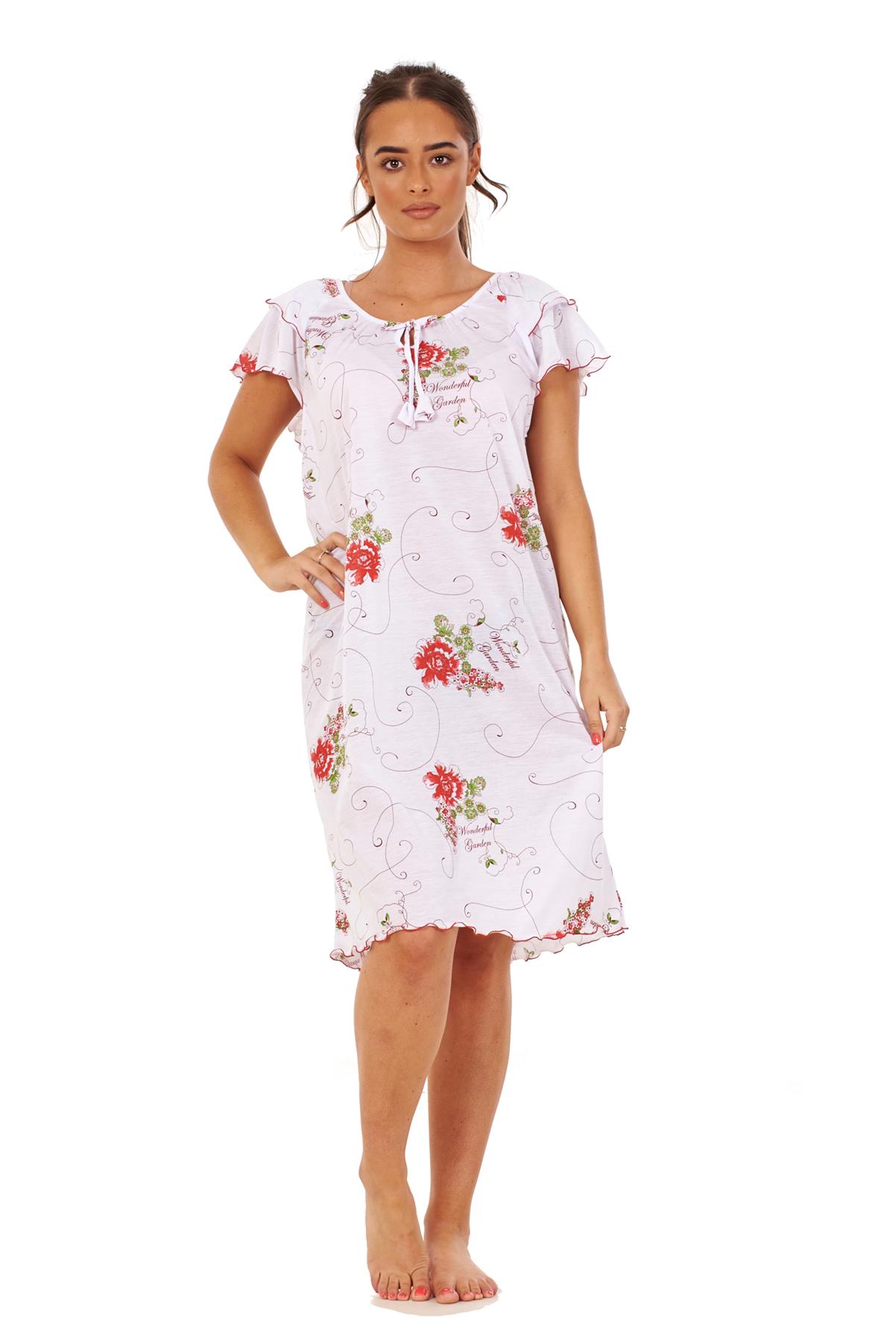 Ladies Short Nightdress Cotton Blend Cap Sleeve Nightwear Peony Floral M to XXXL - Picture 32 of 46