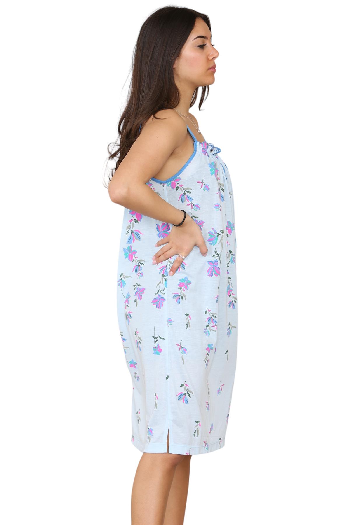Ladies Strappy Nightdress Short Floral Cotton Sleeveless Lingerie Nightwear M3XL - Picture 11 of 39