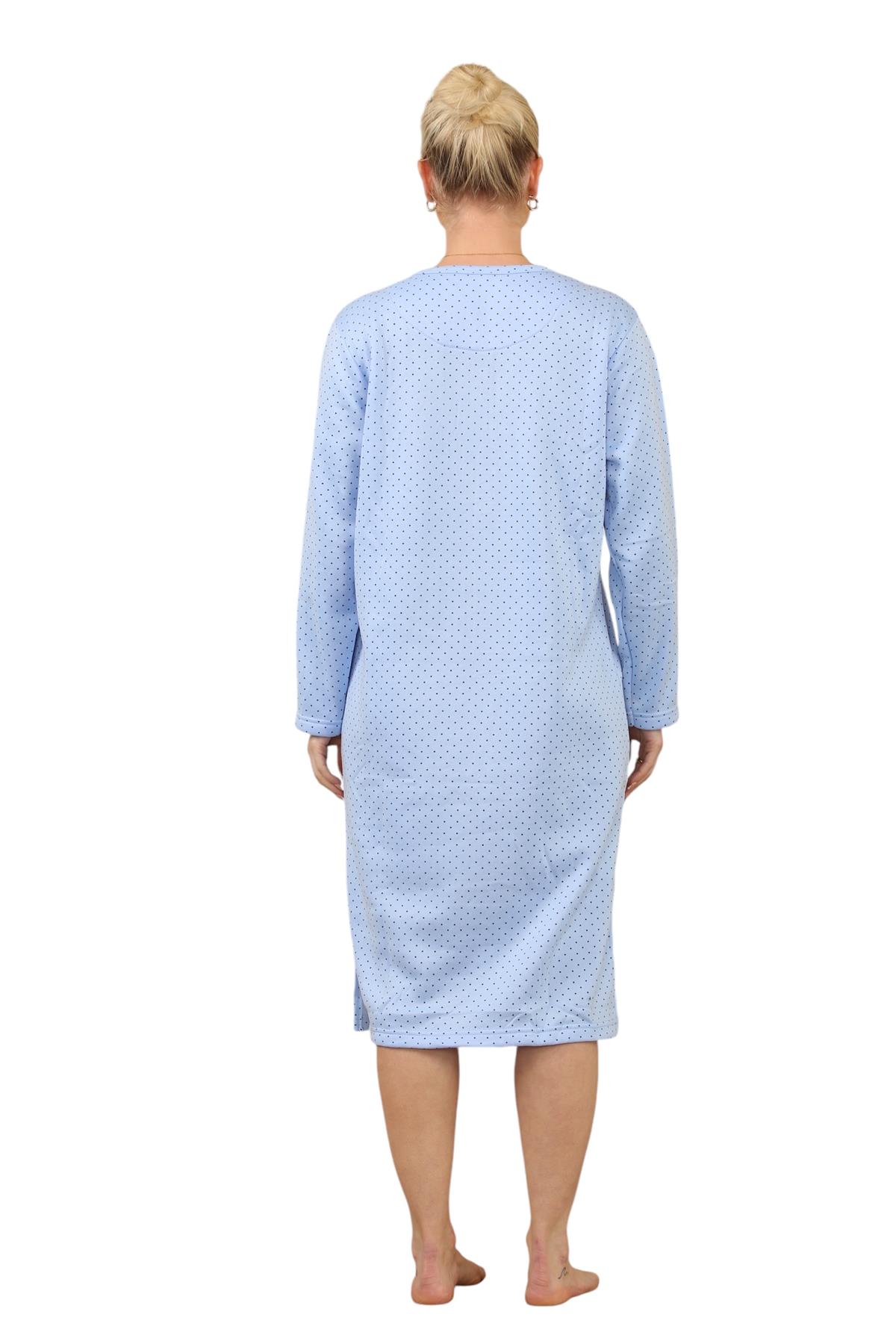 Women Thermal Nightwear Polka Dot Long Sleeve Button Winter Nightie M to 2XL - Picture 4 of 14