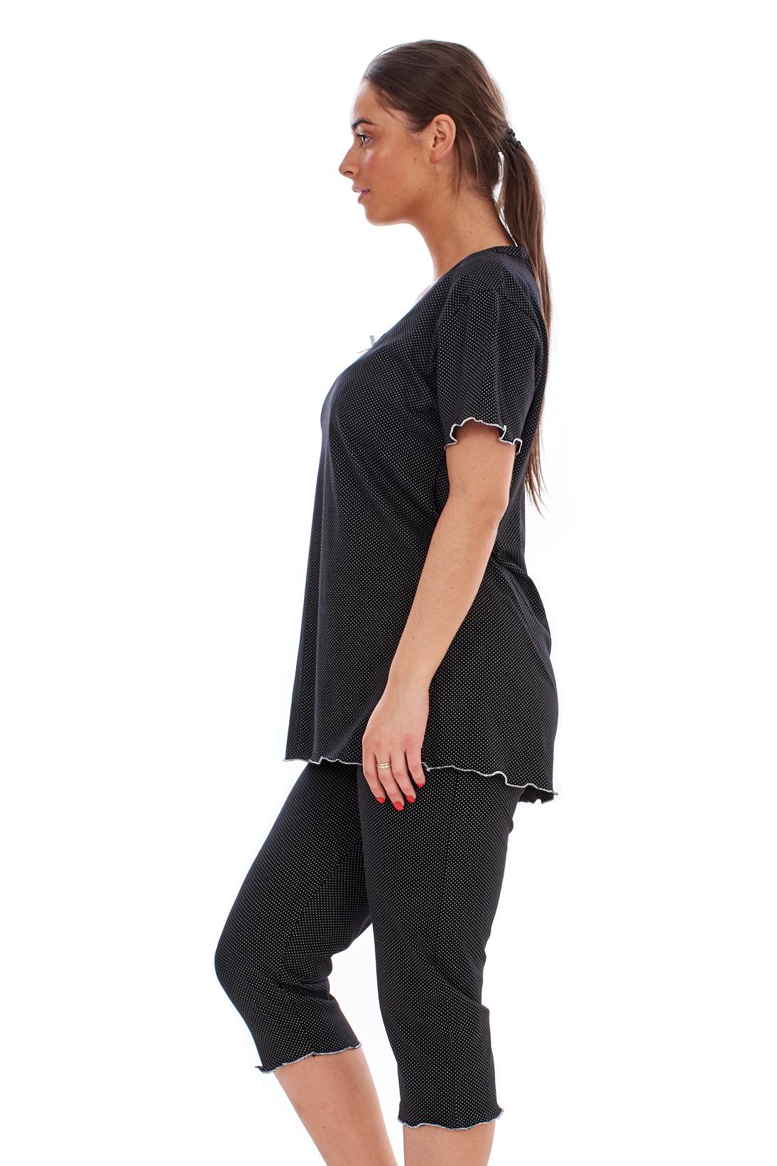 Ladies Cropped Pyjama Set Short 100%Cotton Polka Dot Print V-Neck Capri Soft PJs | eBay