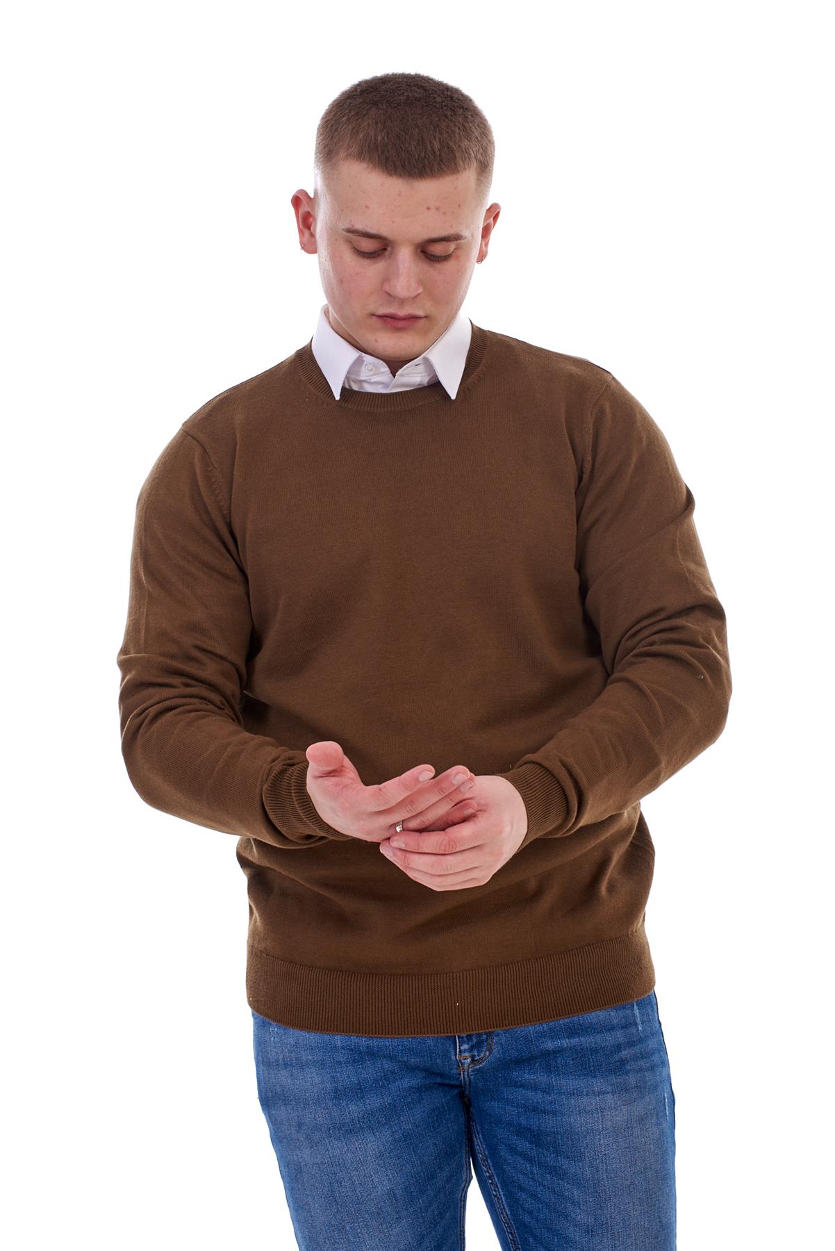 Mens Plain Jumper Ex-Chain Store Crew Neck Long Sleeve Knitted Pullover Sweater - Picture 8 of 41