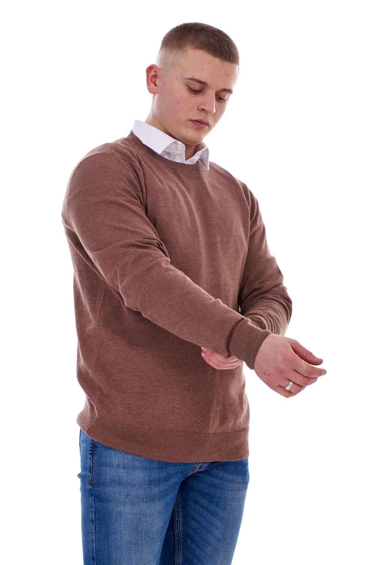 Mens Plain Jumper Ex-Chain Store Crew Neck Long Sleeve Knitted Pullover Sweater - Picture 34 of 41