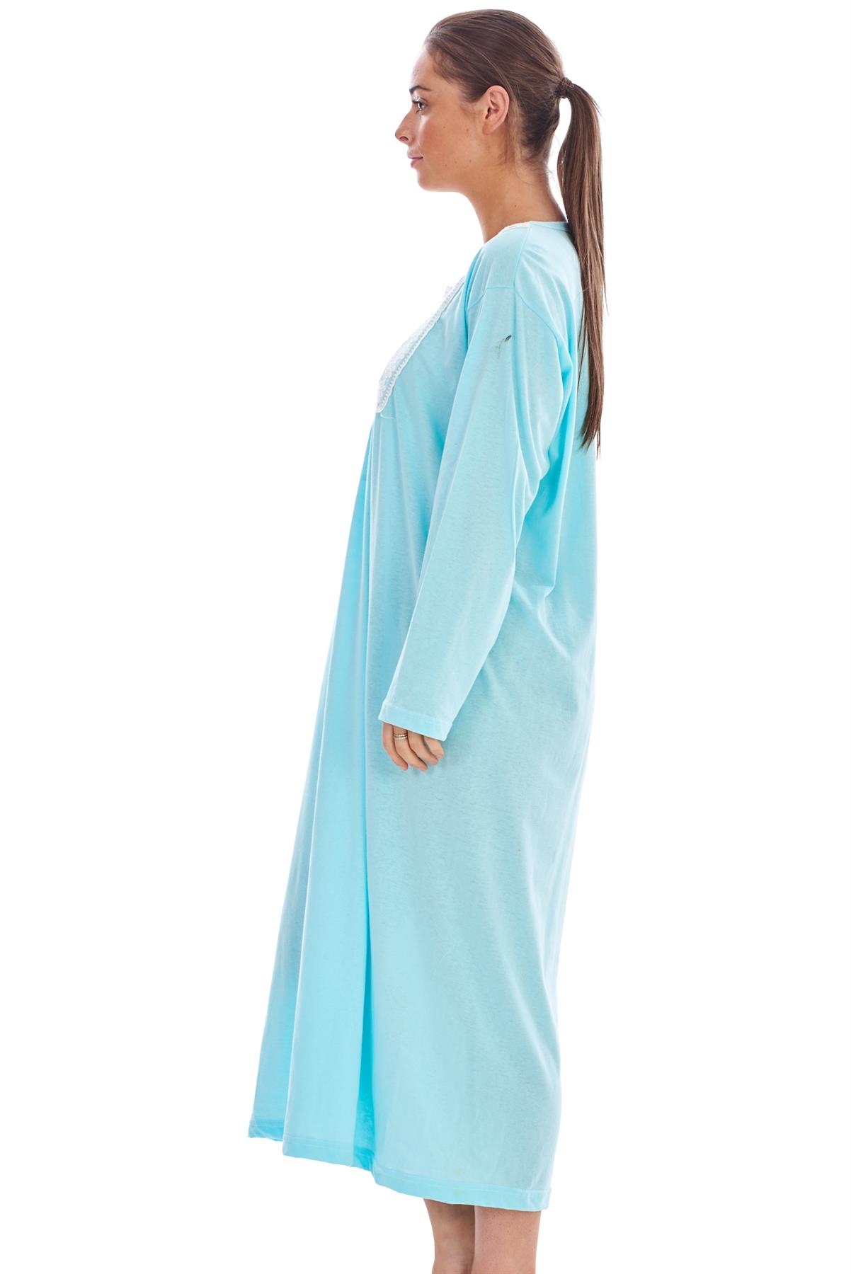 Women Long Nightdress Plain 100 Cotton Long Sleeve Lace Nightgowns