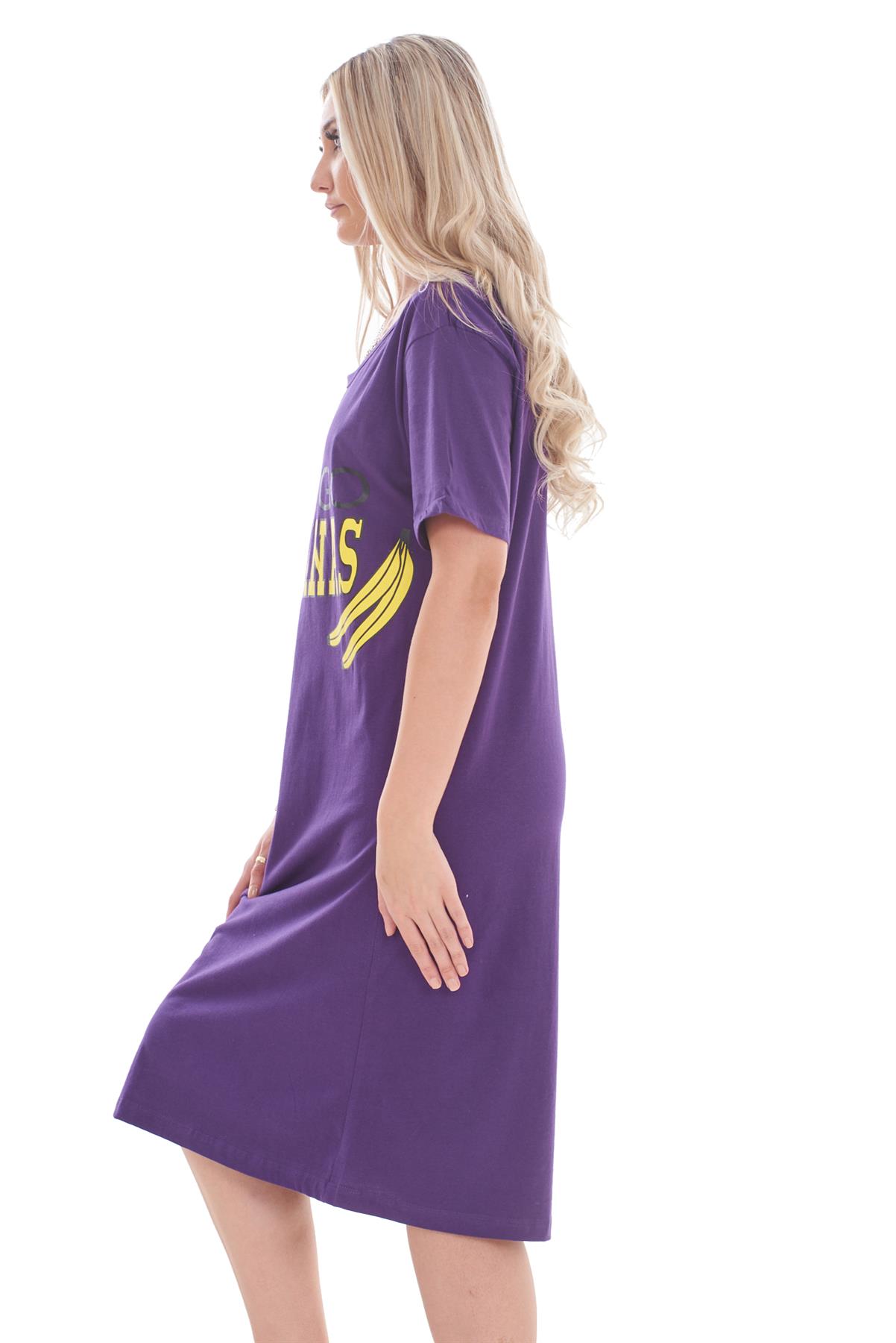 Ladies Short Sleeve Nightdress Slogan Print Cotton Nightie Plus Size M-XXL - Picture 30 of 34