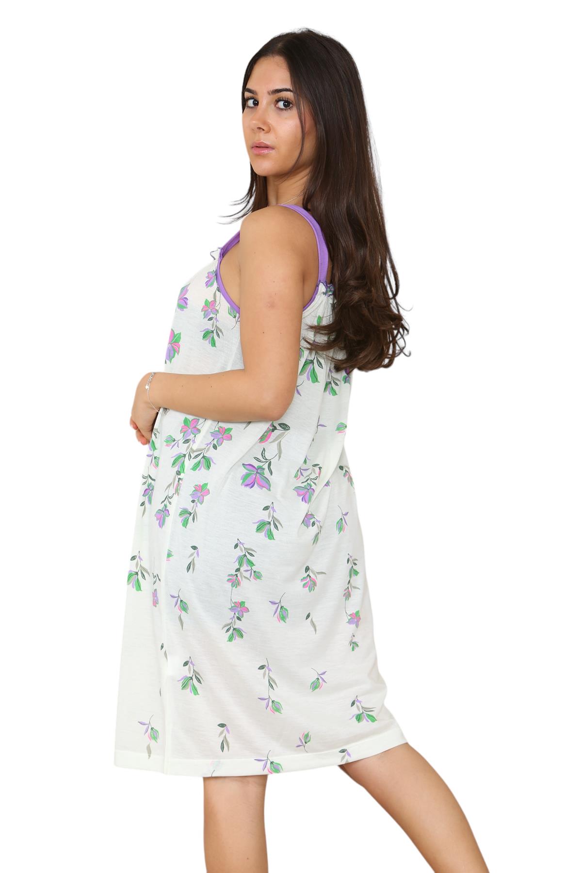 Ladies Strappy Nightdress Short Floral Cotton Sleeveless Lingerie Nightwear M3XL - Picture 25 of 39