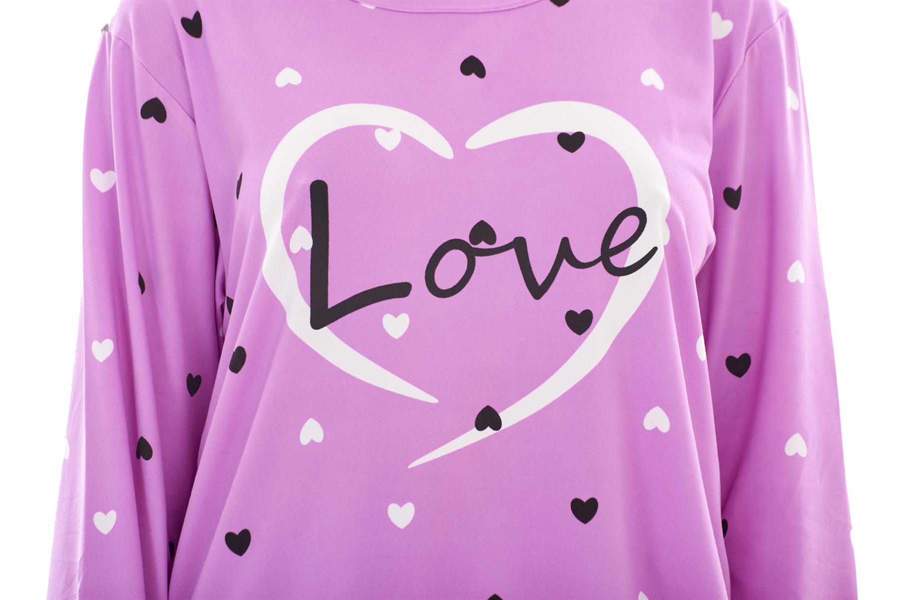 Ladies Pyjama Set Love Crew Neck Long Sleeve Soft Cotton Loungewear PJs M to XXL - Picture 16 of 25