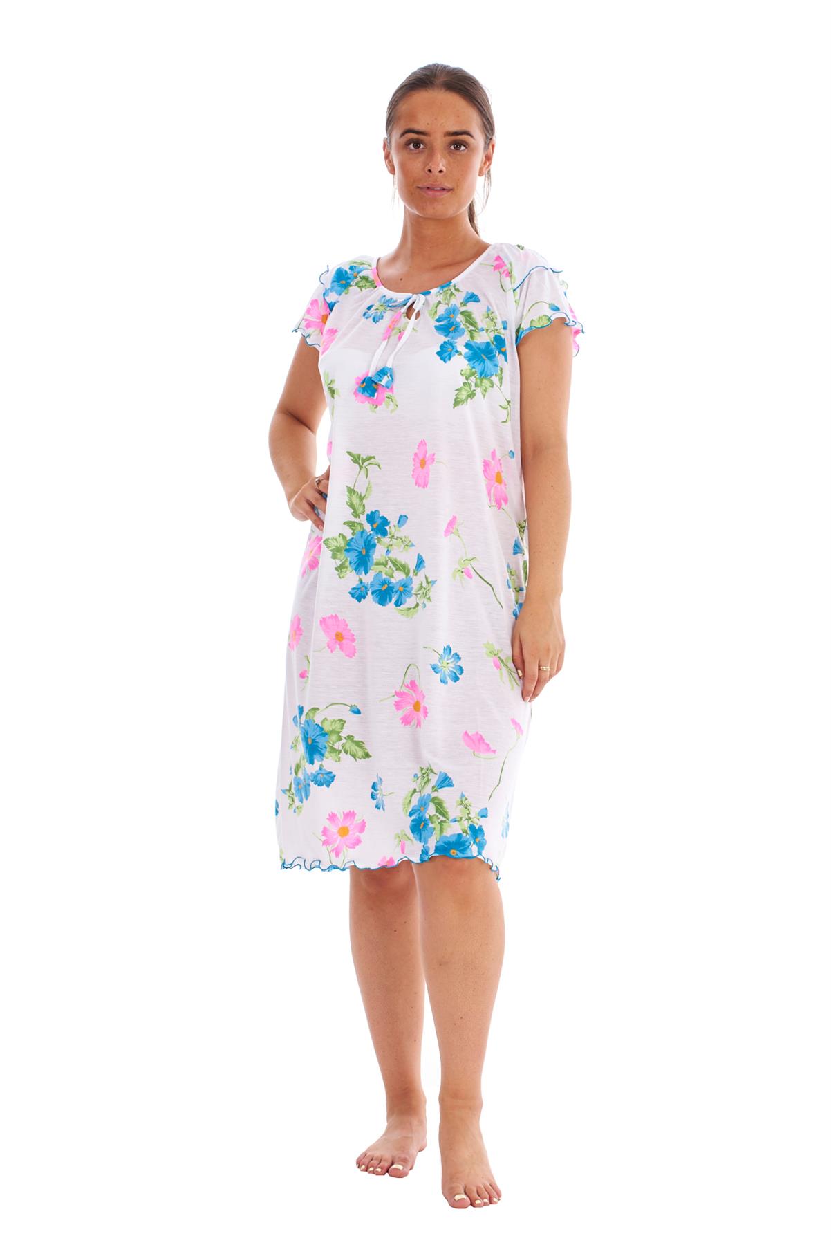 Ladies Nightdress 100%Cotton Cap Sleeve Short Nightwear Pansy Floral Lounge Wear - Picture 38 of 42