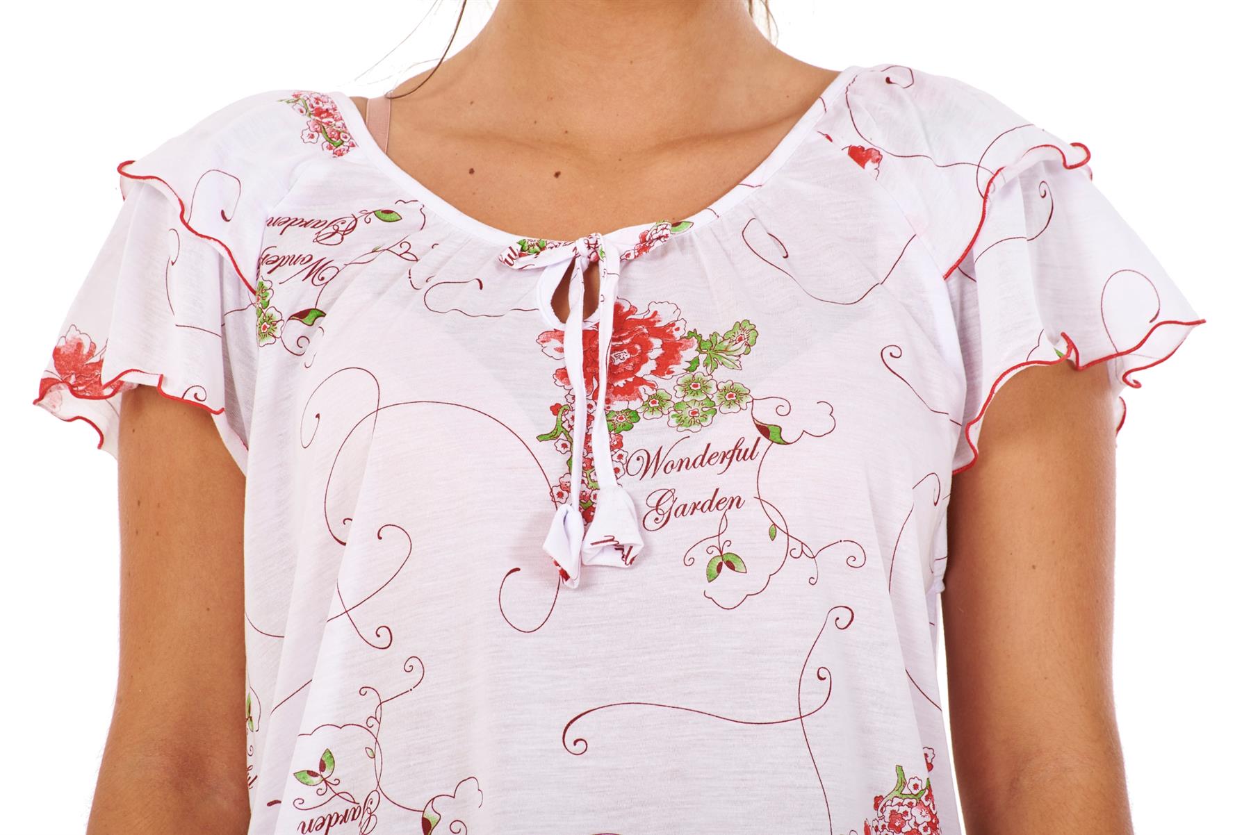 Ladies Short Nightdress Cotton Blend Cap Sleeve Nightwear Peony Floral M to XXXL - Picture 36 of 46