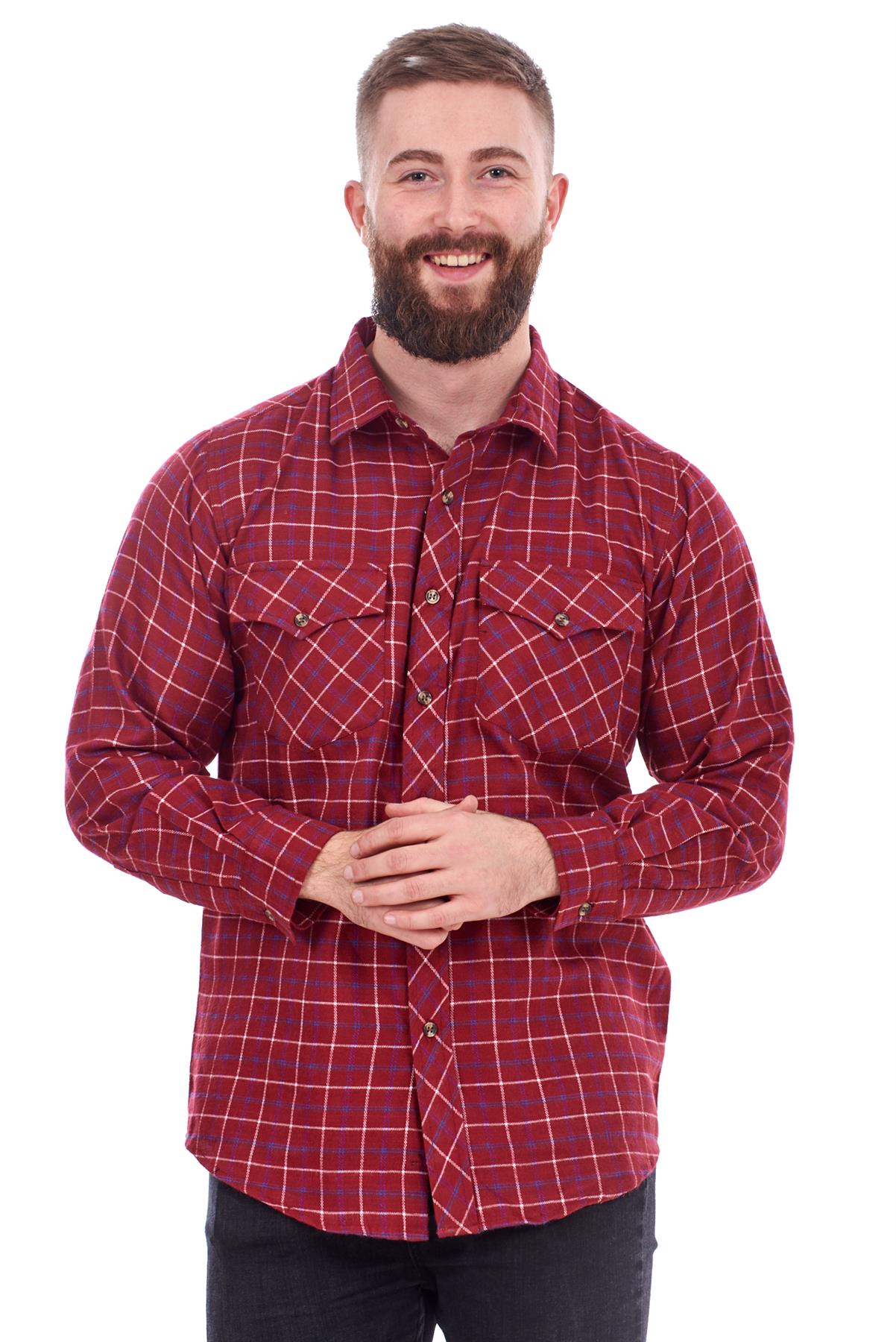 Mens Flannel Check Shirts Yarn Dyed Cotton Brushed Long Sleeve Casual Top - Picture 27 of 32