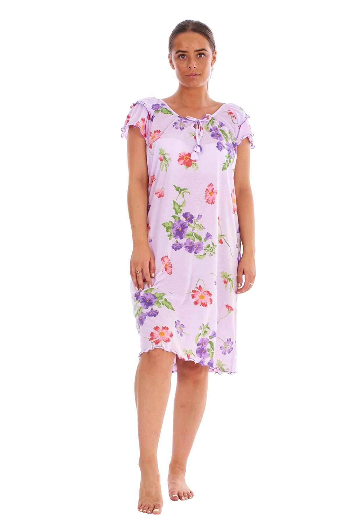 Ladies Nightdress 100%Cotton Cap Sleeve Short Nightwear Pansy Floral Lounge Wear - Picture 22 of 42