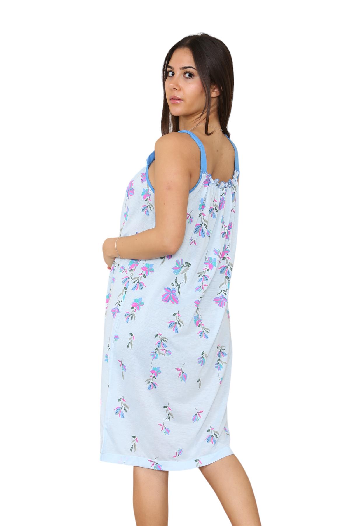 Ladies Strappy Nightdress Short Floral Cotton Sleeveless Lingerie Nightwear M3XL - Picture 14 of 39