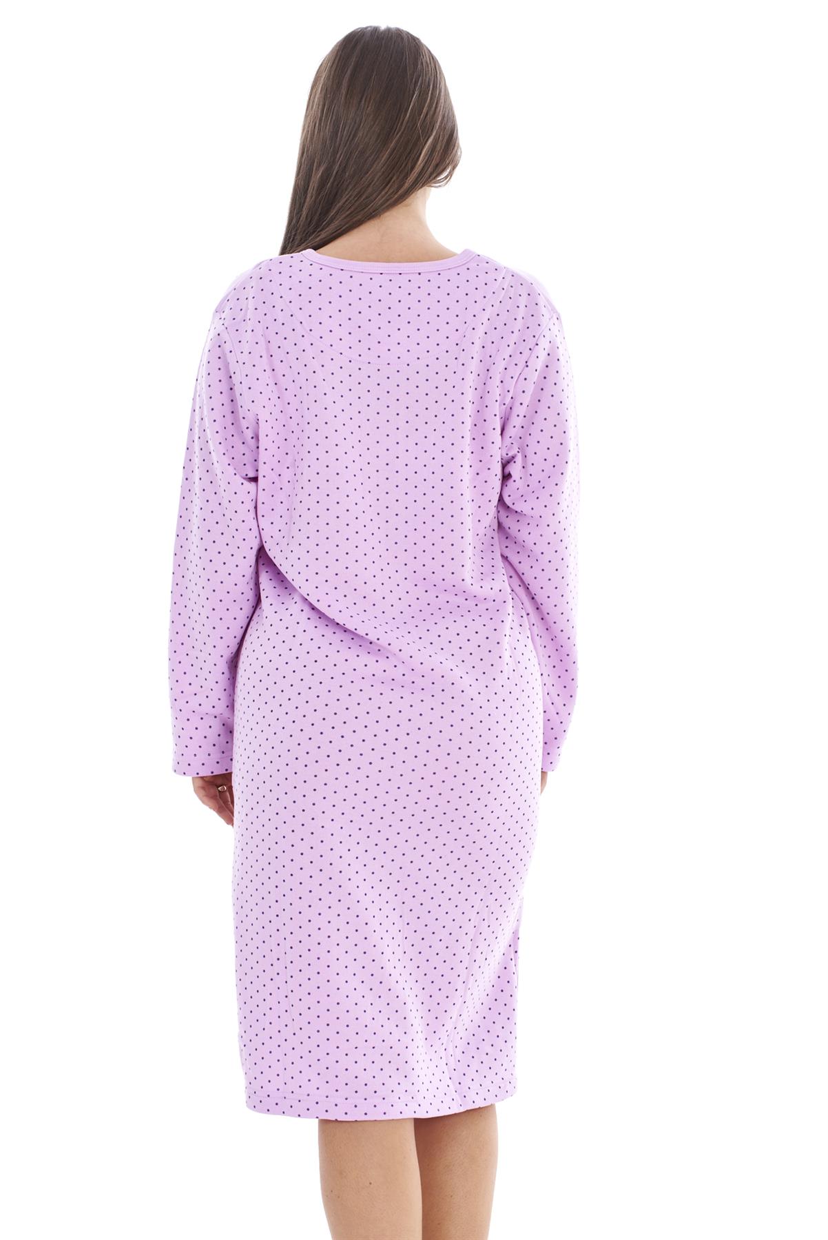 Women Fleece Nightwear Floral Long Sleeve Button Dot Spot Warm Thermal Nightie | eBay