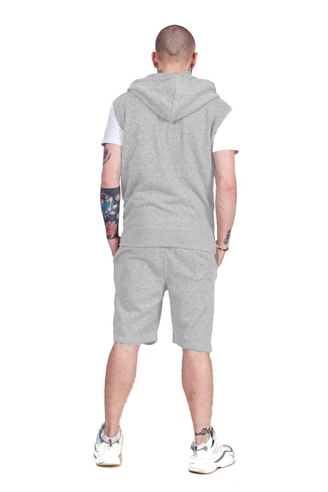 Mens Hoodie &amp; Short Tracksuit Set Sleeveless Zipper Pockets Casual Tops S to XXL