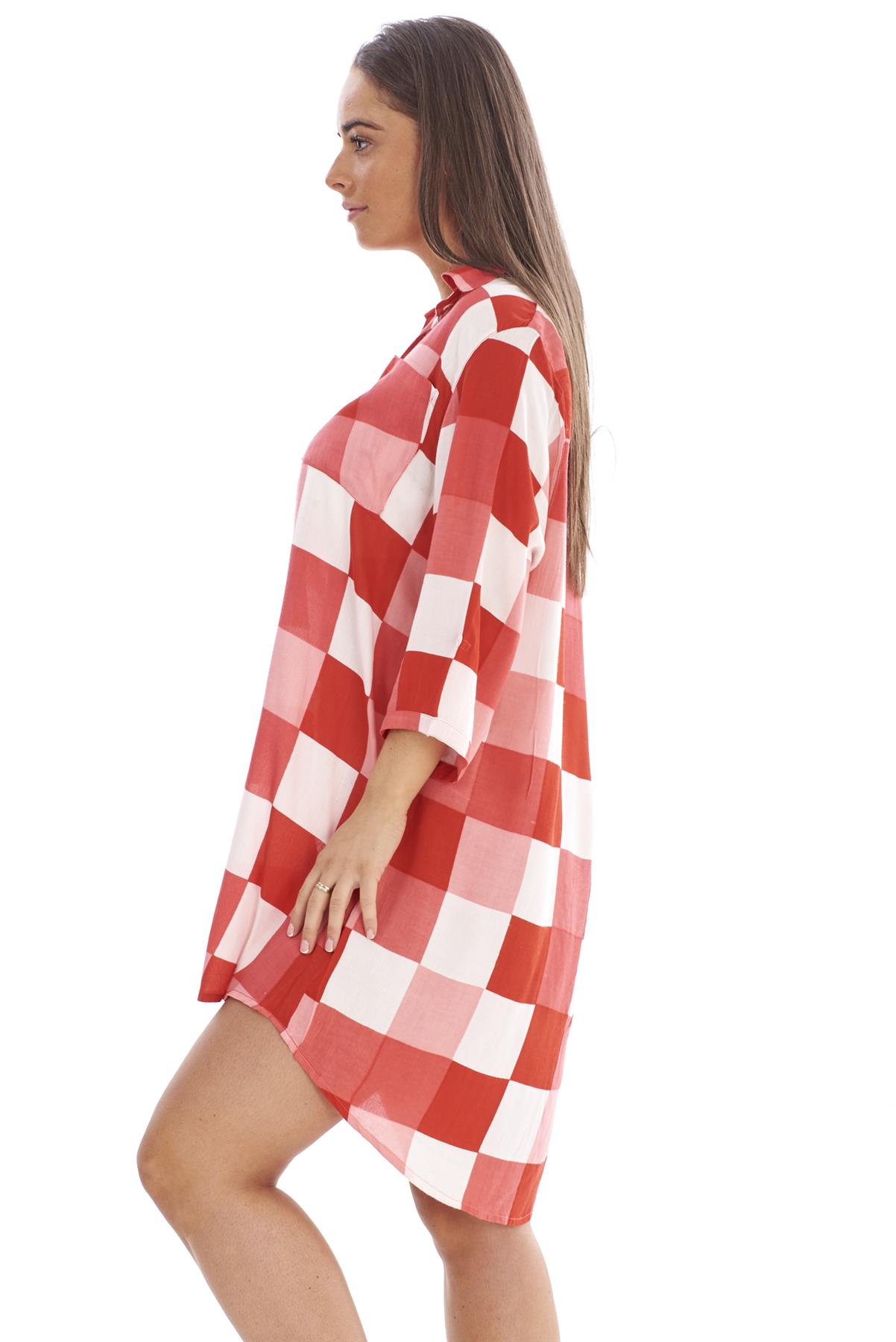 Women's Soft Cotton Check Nightshirt Long Sleeve Sleepwear Dress S to 2XL - Picture 15 of 21