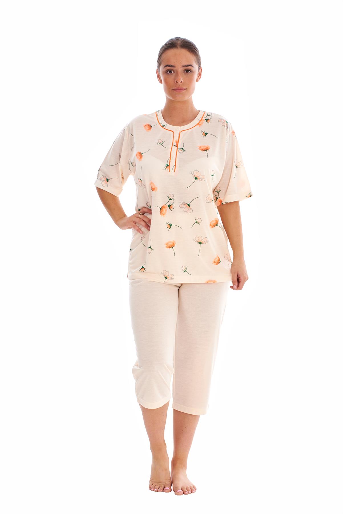 Ladies Cropped Pyjama Set Short 100 Cotton Floral Print soft Capri