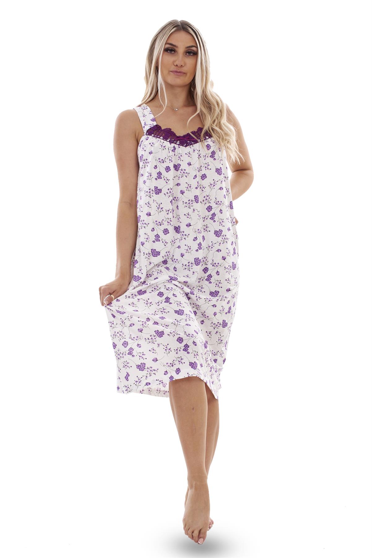 Ladies Nightwear V Neck Flower Cotton Sleeveless Long Nightdress M to XXXL - Picture 17 of 25