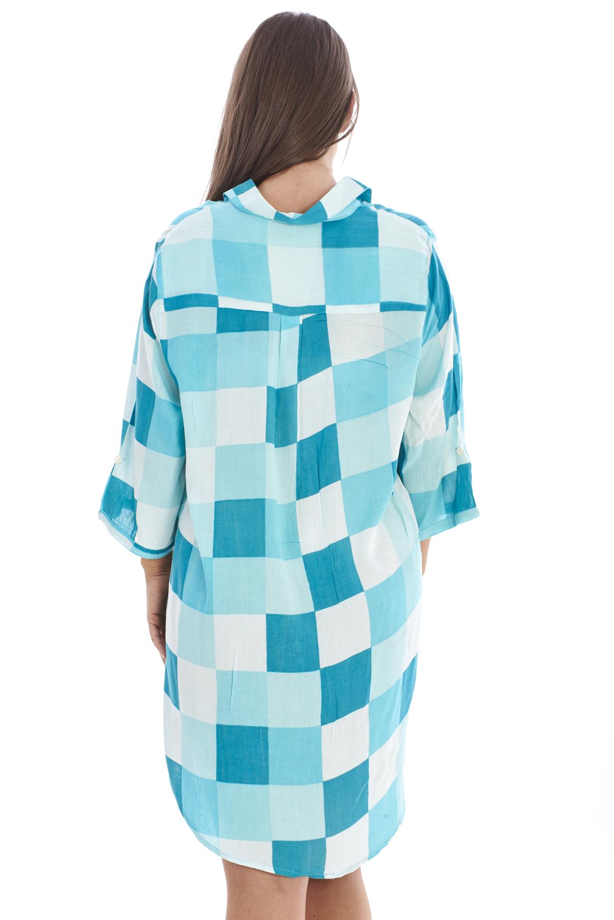 Women's Soft Cotton Check Nightshirt Long Sleeve Sleepwear Dress S to 2XL - Picture 20 of 21