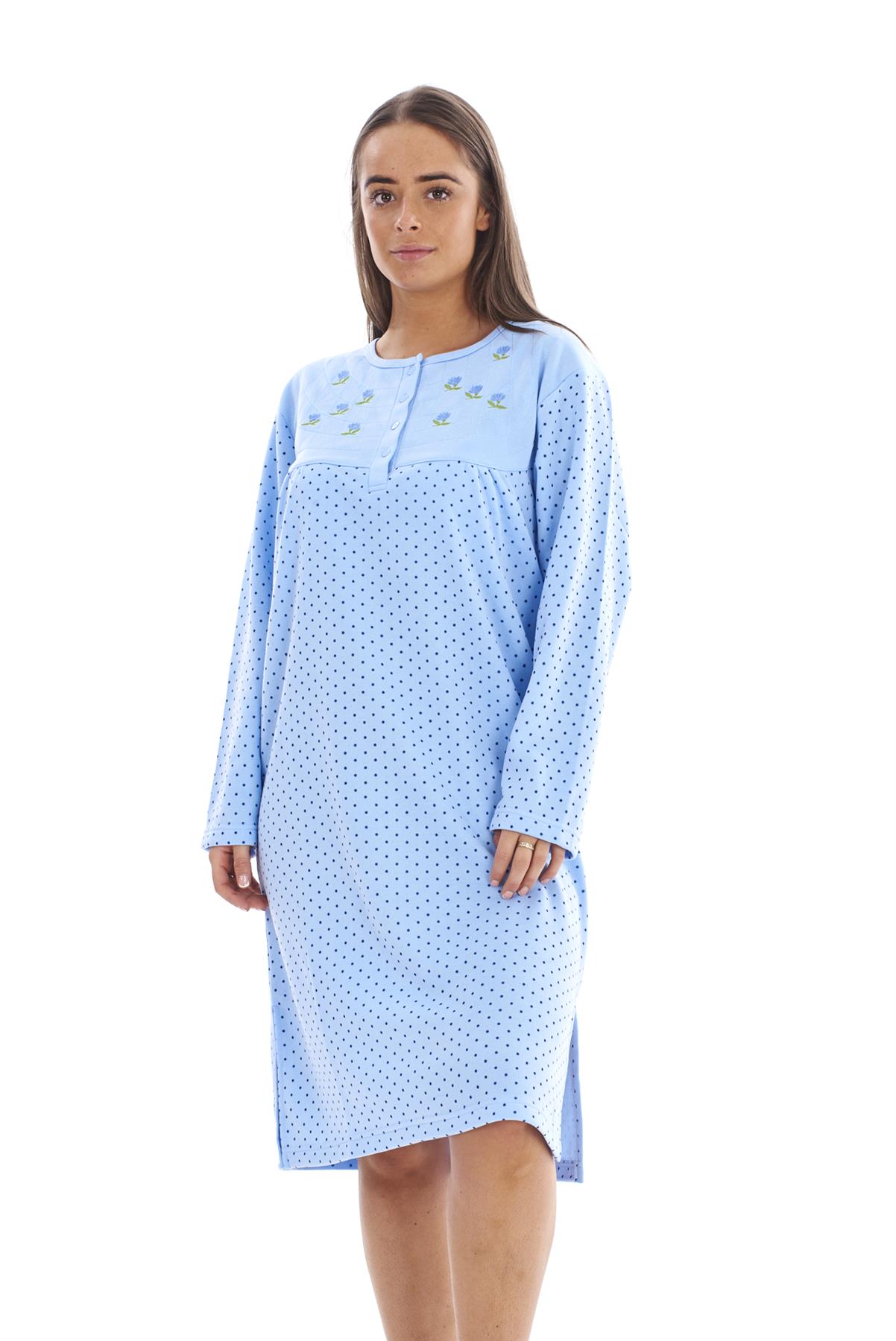 Women Fleece Nightwear Floral Long Sleeve Button Dot Spot Warm Thermal