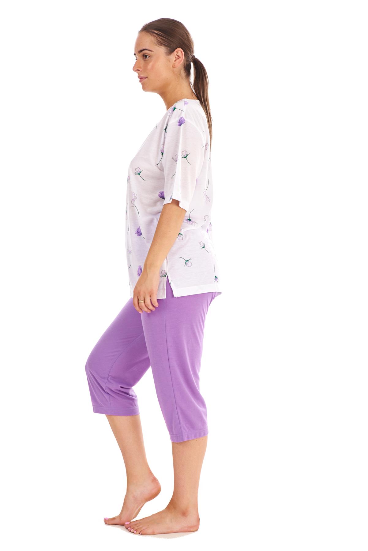 Ladies Cropped Pyjama Set Short 100 Cotton Floral Print soft Capri