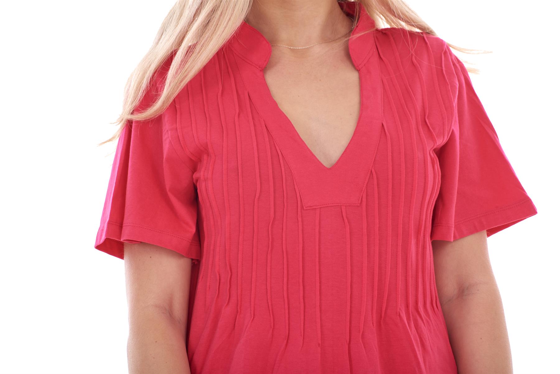 Ladies Plain Cotton Nightwear V-Neck Pleated Short Sleeve Nightie Nightshirt - Picture 24 of 33