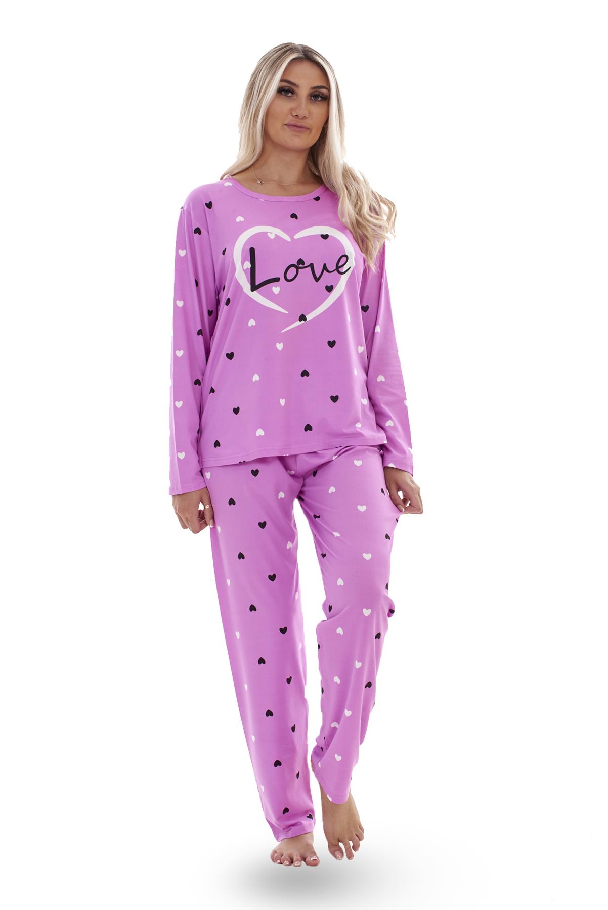 Ladies Pyjama Set Love Crew Neck Long Sleeve Soft Cotton Loungewear PJs M to XXL - Picture 18 of 25