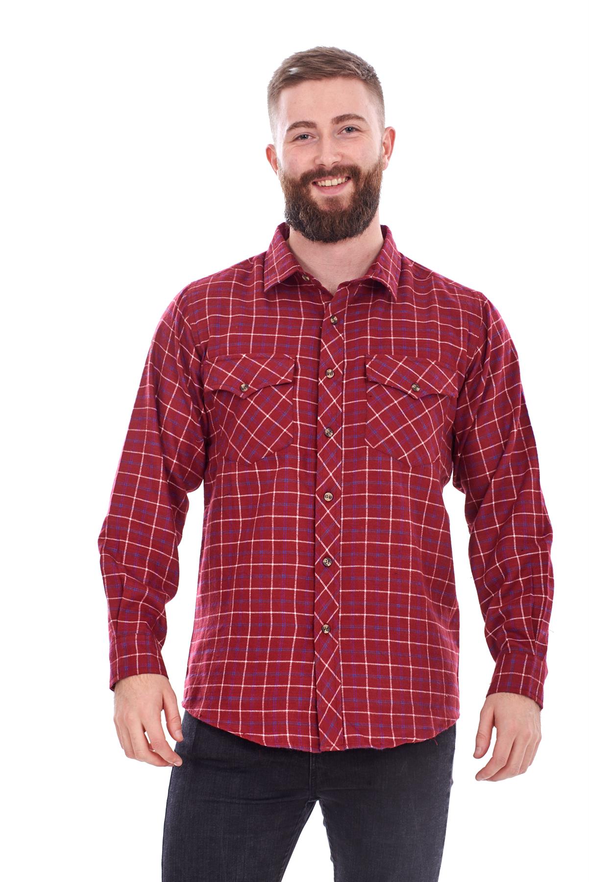 Mens Flannel Check Shirts Yarn Dyed Cotton Brushed Long Sleeve Casual Top - Picture 28 of 32