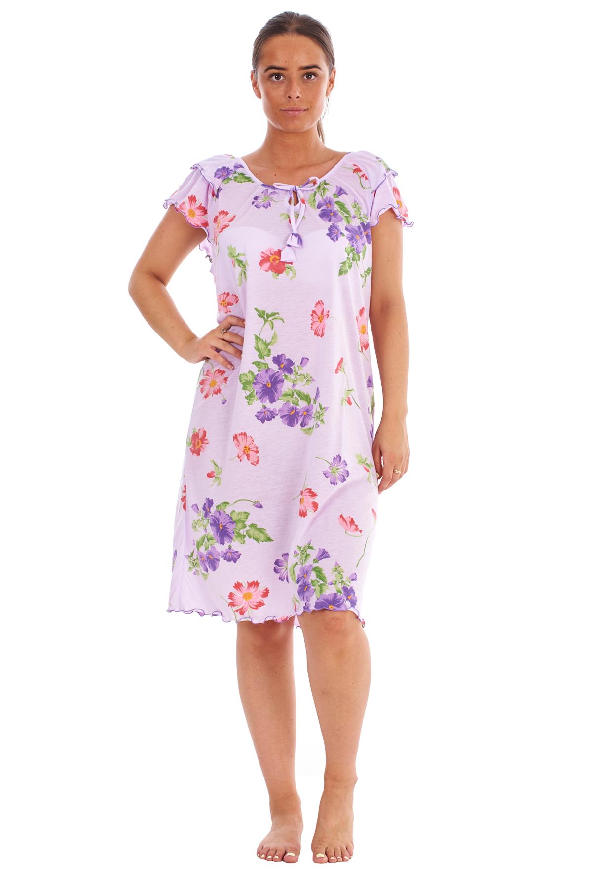 Ladies Nightdress 100%Cotton Cap Sleeve Short Nightwear Pansy Floral Lounge Wear - Picture 18 of 42