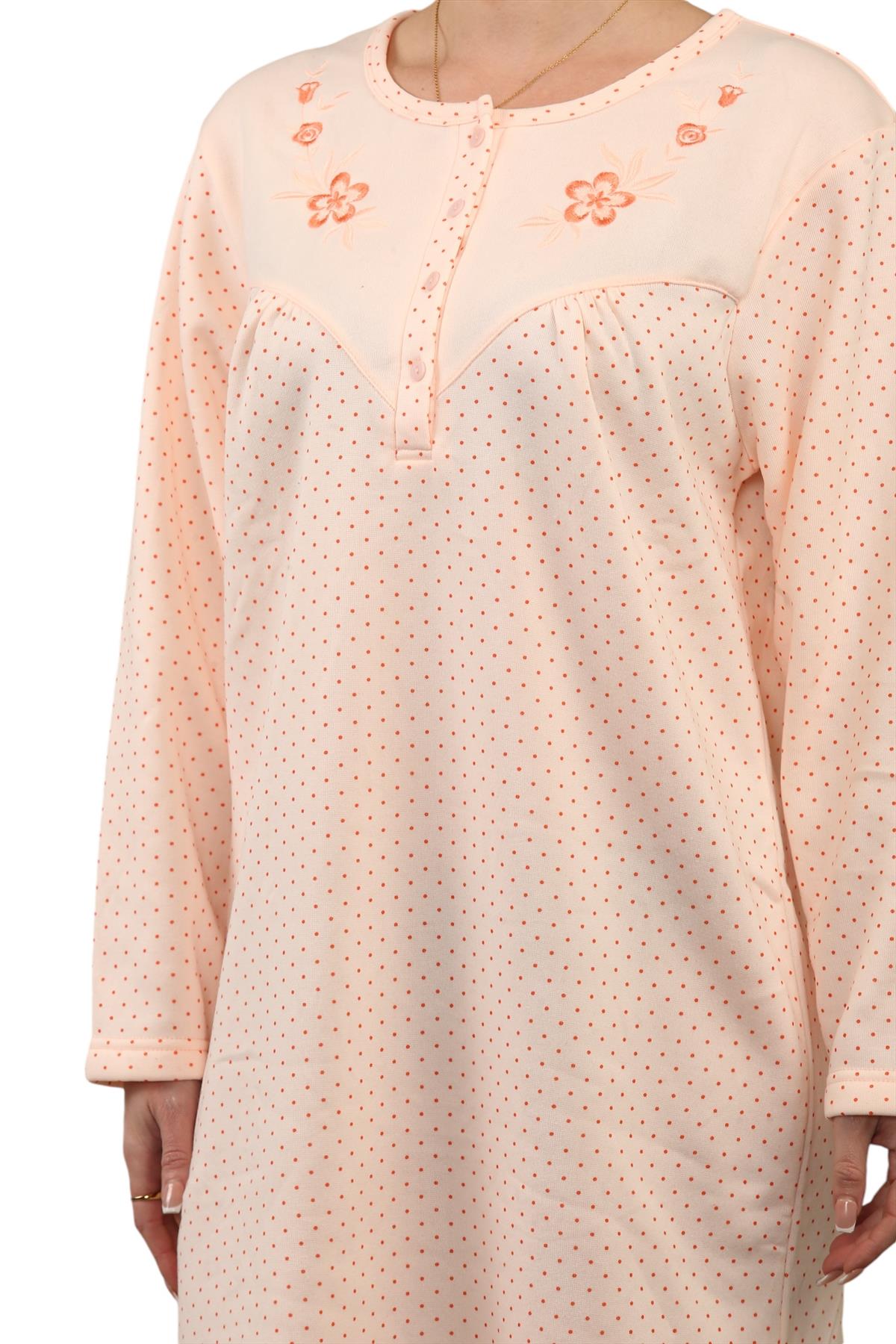 Women Thermal Nightwear Polka Dot Long Sleeve Button Winter Nightie M to 2XL - Picture 11 of 14