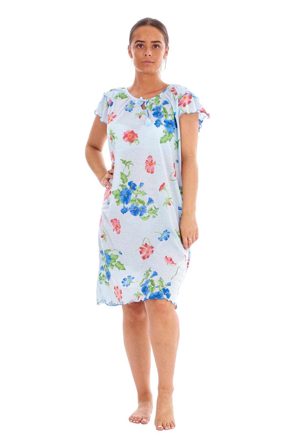 Ladies Nightdress 100%Cotton Cap Sleeve Short Nightwear Pansy Floral Lounge Wear - Picture 3 of 42