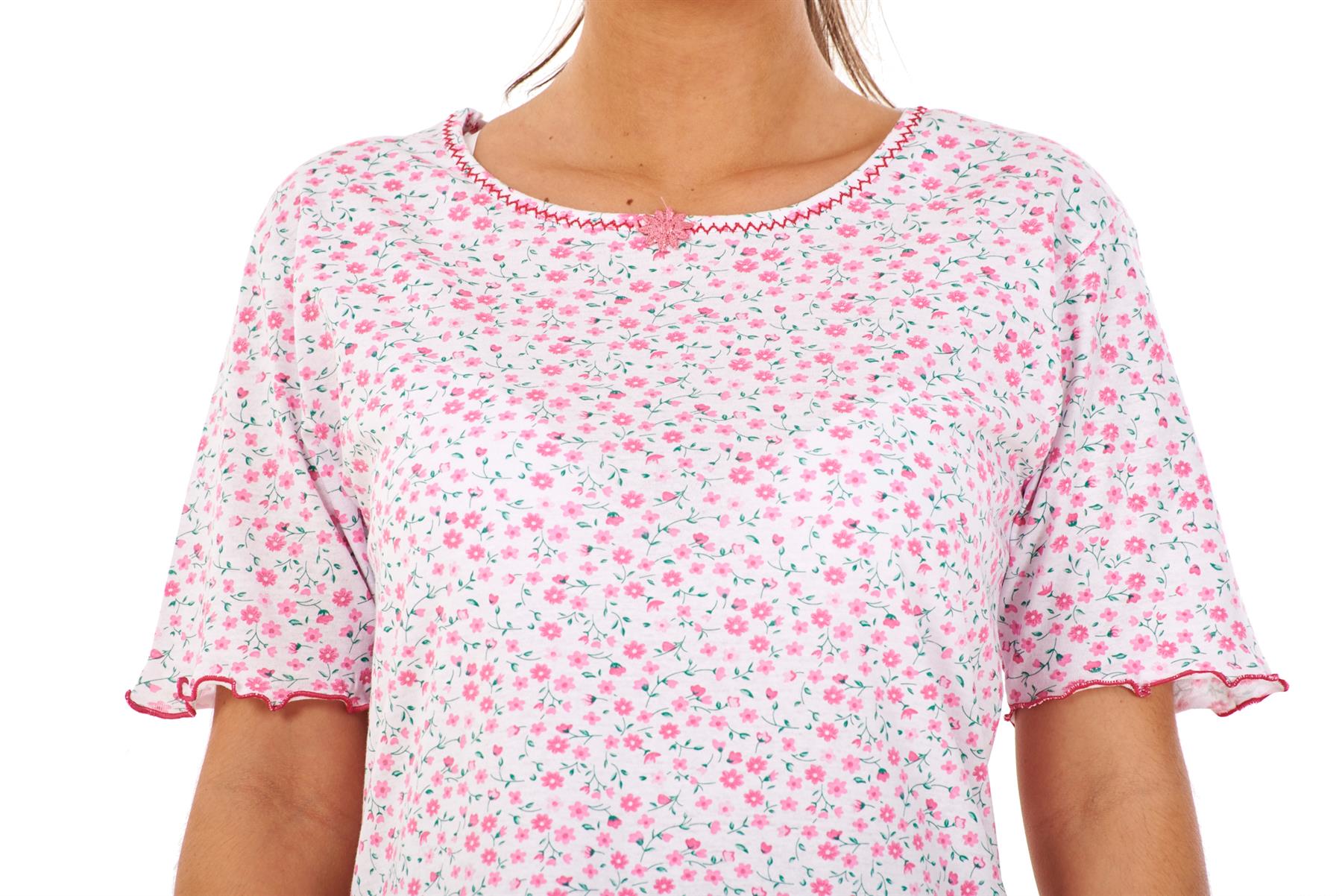 Ladies Floral Nightdress Short Sleeve Soft Cotton Lightweight Sleepwear - Picture 26 of 26