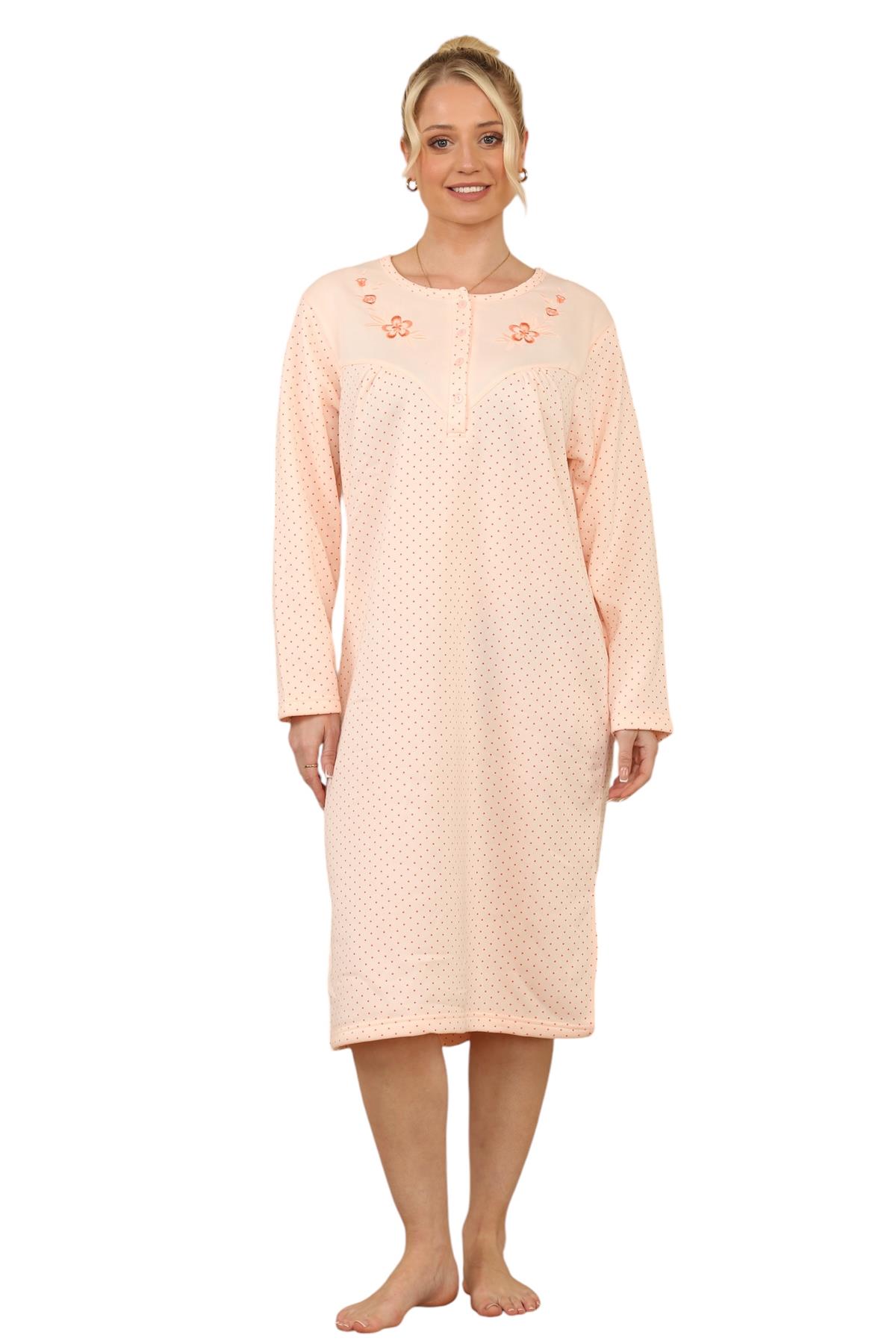 Women Thermal Nightwear Polka Dot Long Sleeve Button Winter Nightie M to 2XL - Picture 8 of 14
