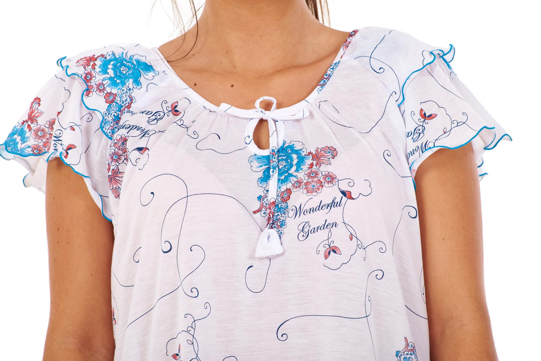 Ladies Short Nightdress Cotton Blend Cap Sleeve Nightwear Peony Floral M to XXXL - Picture 41 of 46