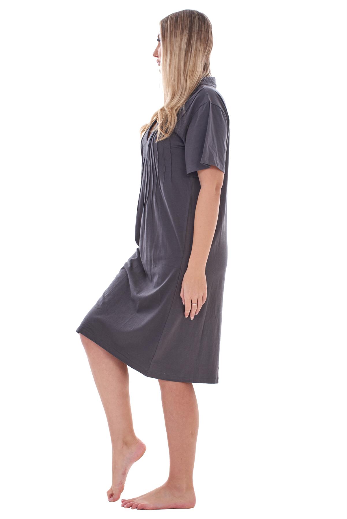 Ladies Plain Cotton Nightwear V-Neck Pleated Short Sleeve Nightie Nightshirt - Picture 16 of 33