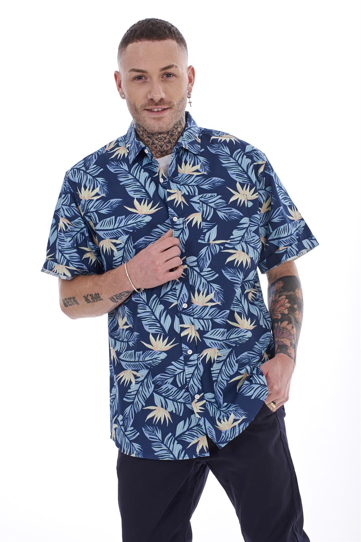 Mens Casual Shirts 100% Cotton Printed Short Sleeve Regular Big Size Formal Top - Picture 33 of 37