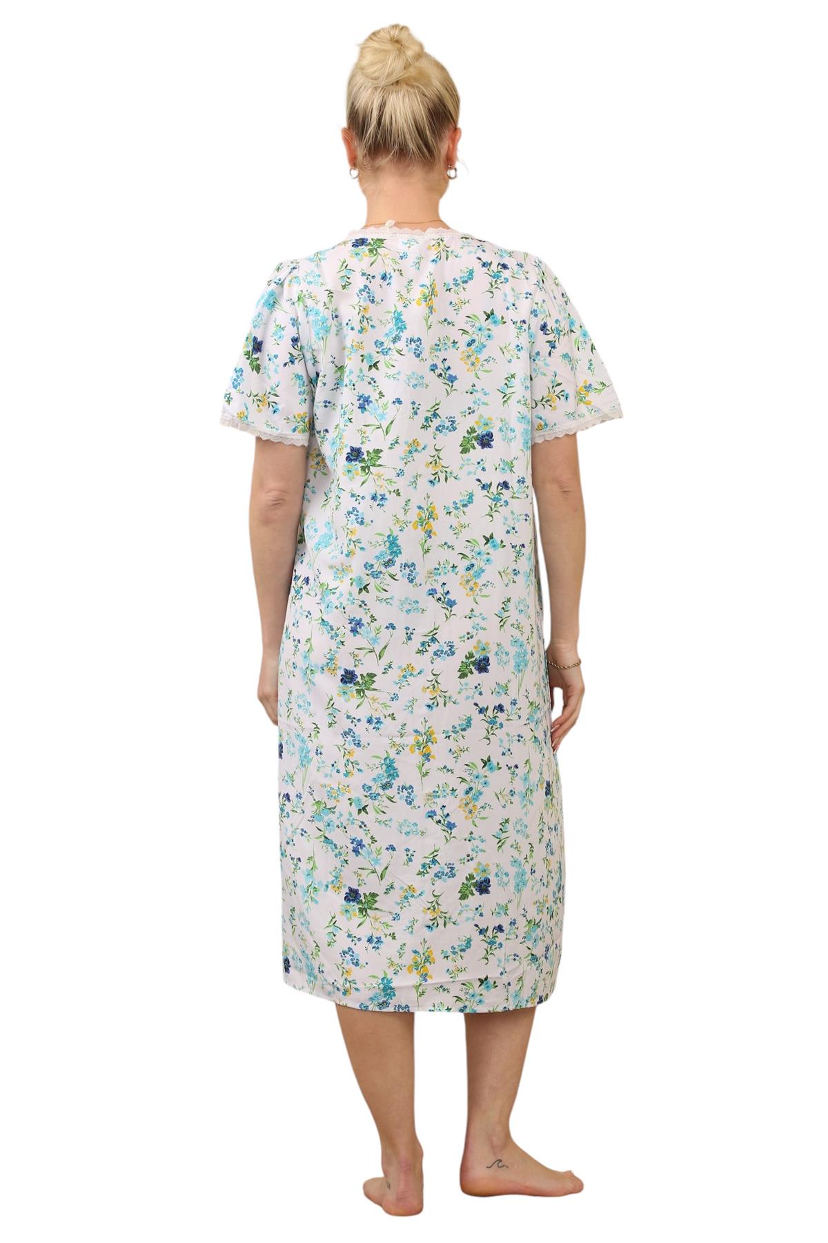 Ladies Floral Printed Lace Trim Button-Through Regular Comfort Nightdress - Picture 7 of 14