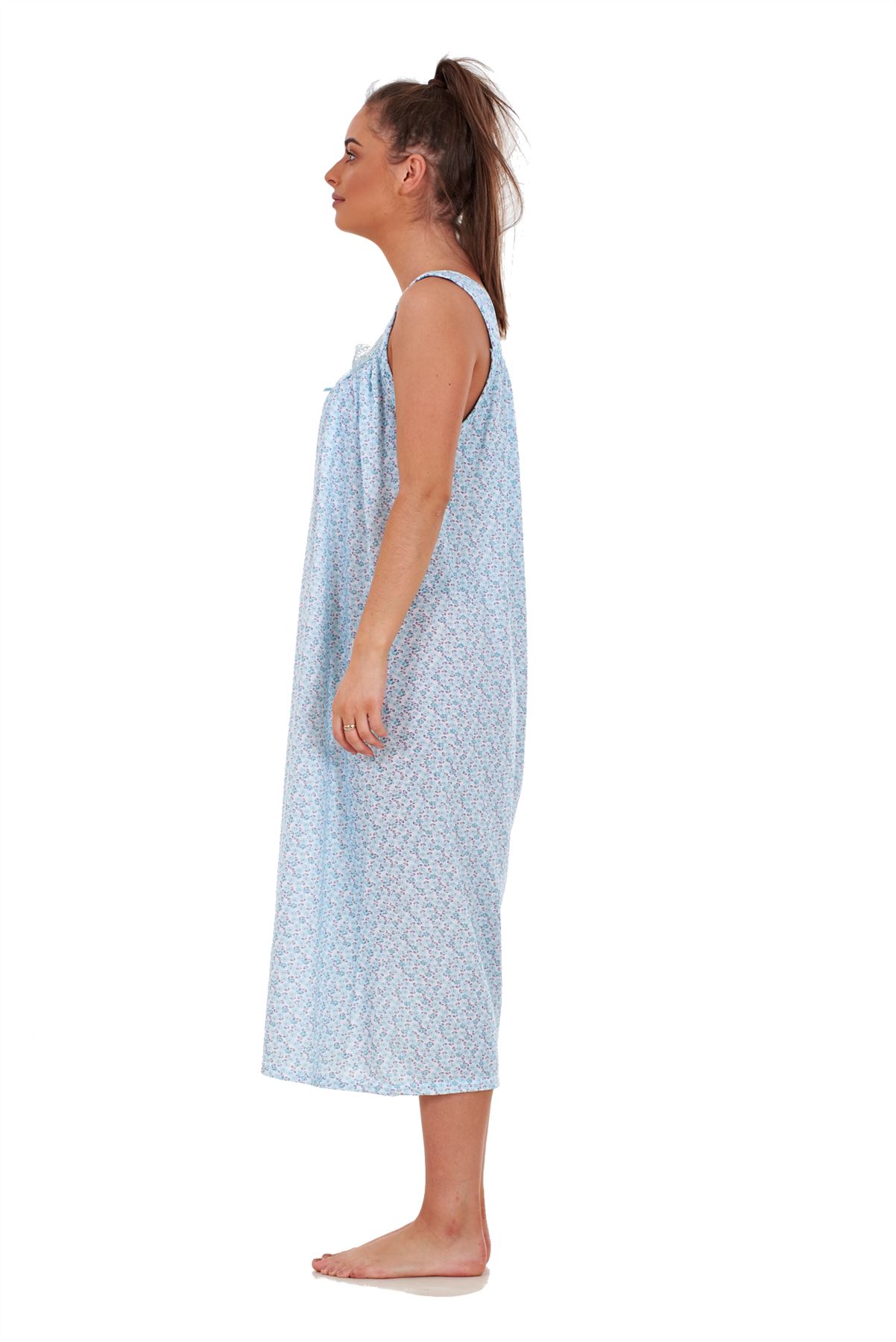 Ladies Nightwear Floral Print 100% Cotton Sleeveless Long Nightdress M to XXXL - Picture 19 of 37