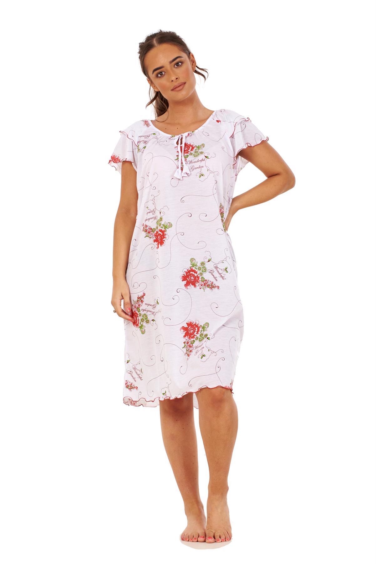 Ladies Short Nightdress Cotton Blend Cap Sleeve Nightwear Peony Floral M to XXXL - Picture 33 of 46