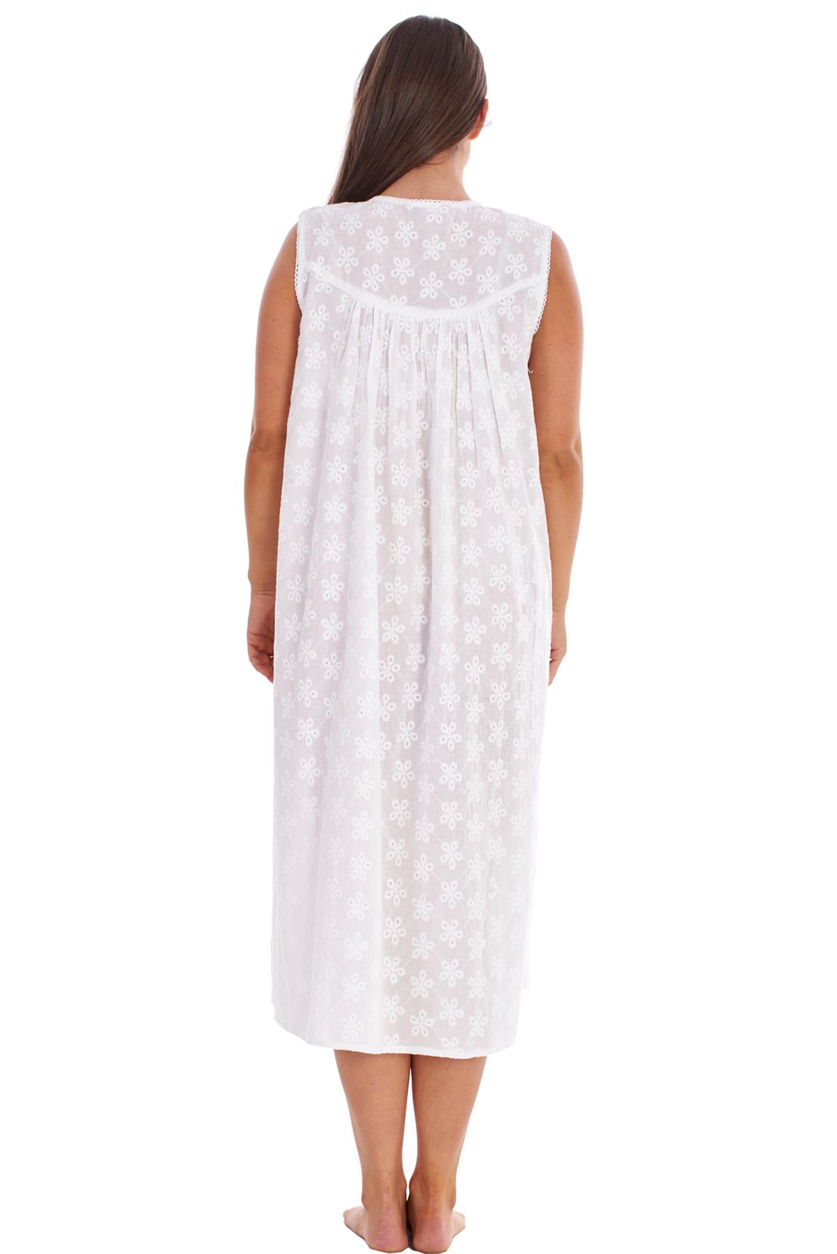 Women Victorian Designer Nightdress White Sleeveless Pure 100Cotton