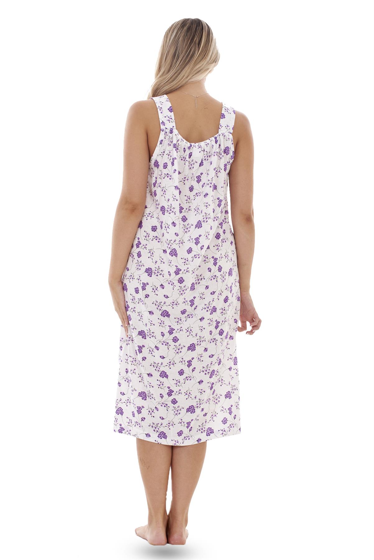 Ladies Nightwear V Neck Flower Cotton Sleeveless Long Nightdress M to XXXL - Picture 15 of 25