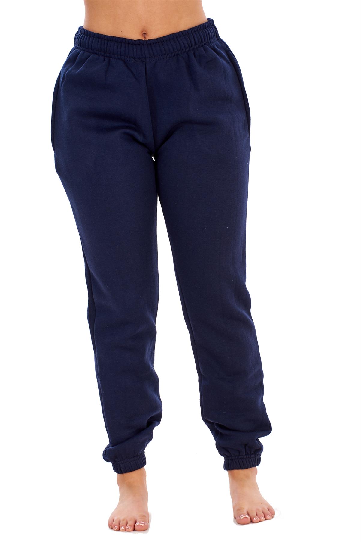 Womens Basic Fleece Joggers Regular Tracksuit Bottom Cuffed Ankle Cotton Blend - Picture 35 of 56