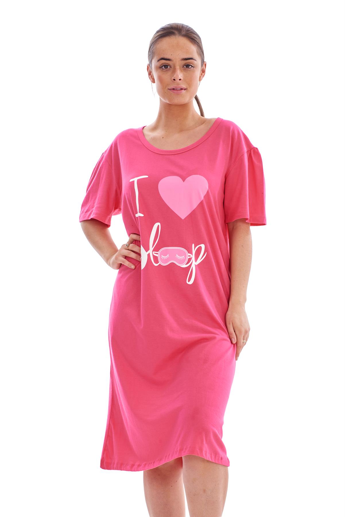Ladies Nightdress Round Neck Printed 100 Cotton Short Sleeve Nightie