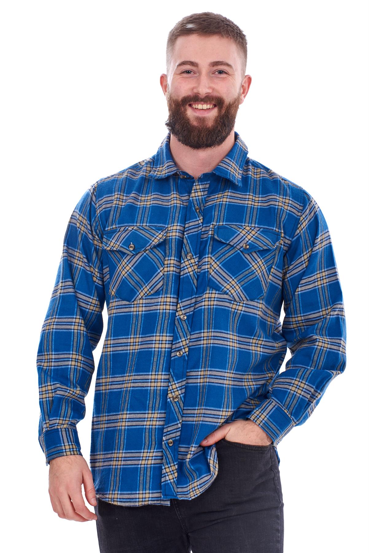 Mens Flannel Check Shirts Yarn Dyed Cotton Brushed Long Sleeve Casual Top - Picture 19 of 32