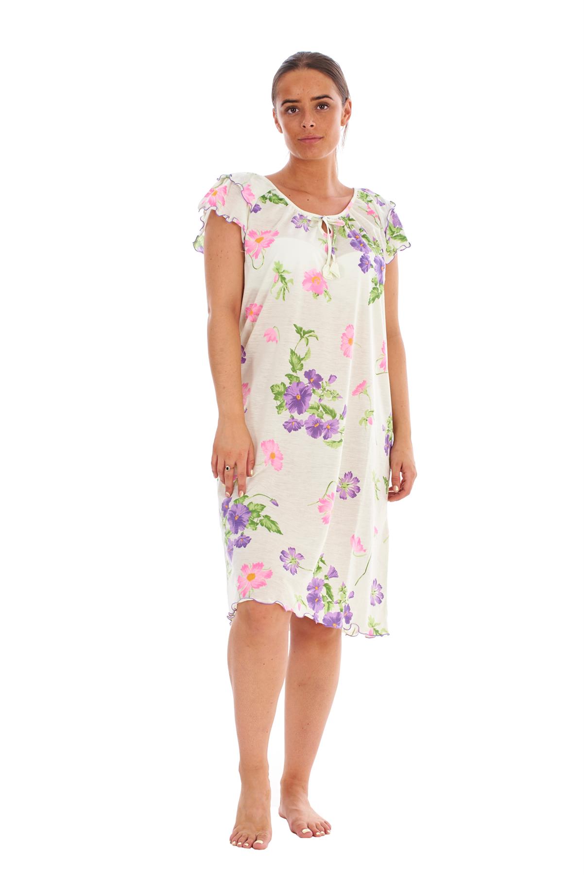 Ladies Nightdress 100%Cotton Cap Sleeve Short Nightwear Pansy Floral Lounge Wear - Picture 23 of 42
